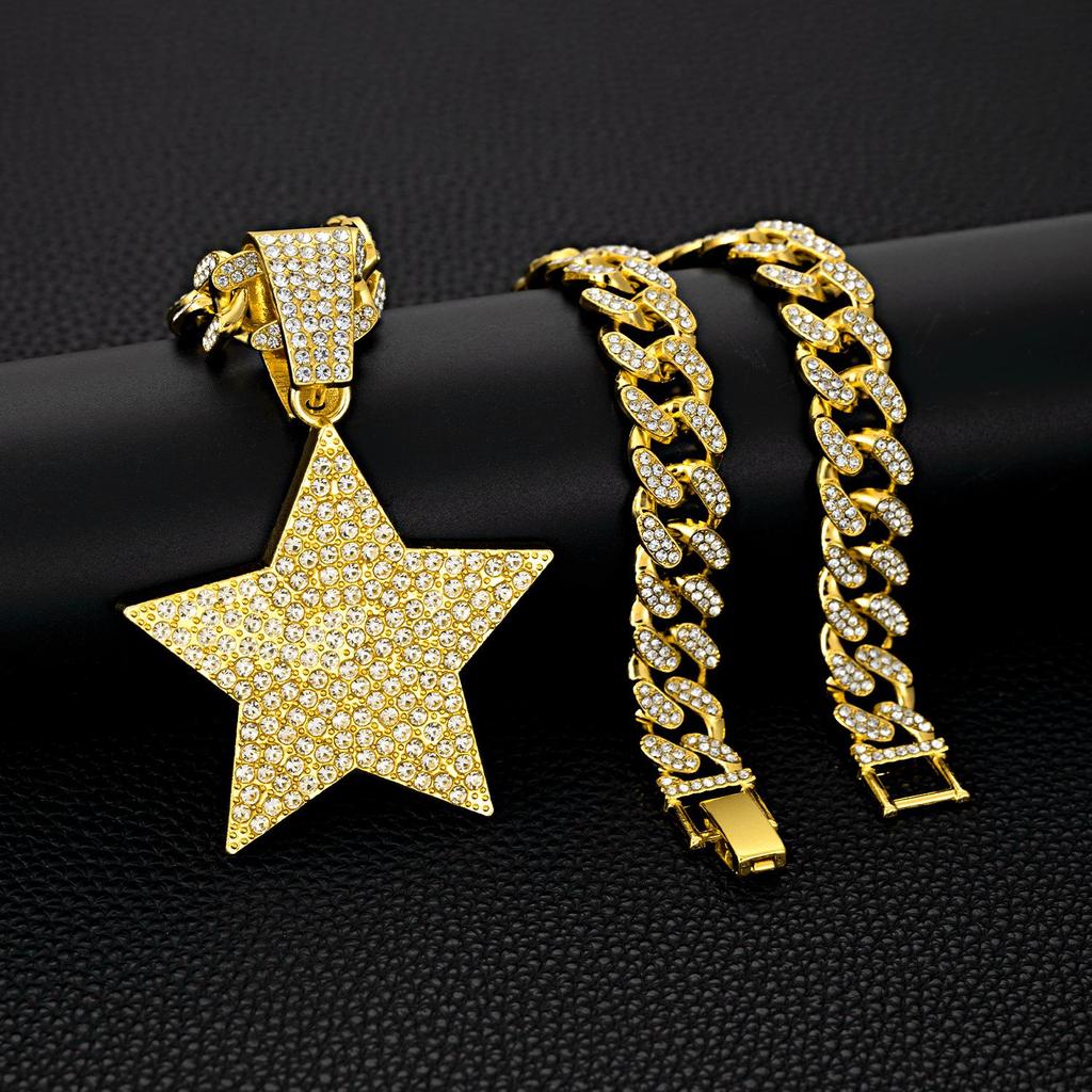 Vielseitiger Strassstern Cuban Chain Halskettenanhänger - Hip Hop Mode Herren Accessoire