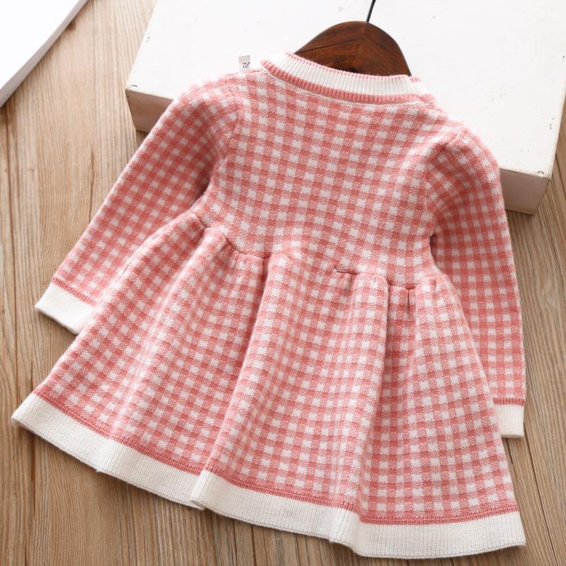 Autumn Clothing Children's Baby Woolen Dress Girls' Cute Plaid Knitted Sweater Dress
