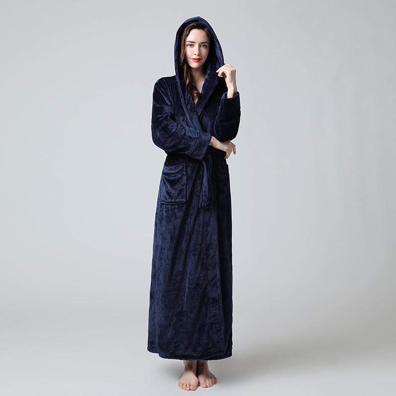 Matching Couple Hooded Flannel Bathrobes - Thick, Long Coral Fleece for Autumn/Winter