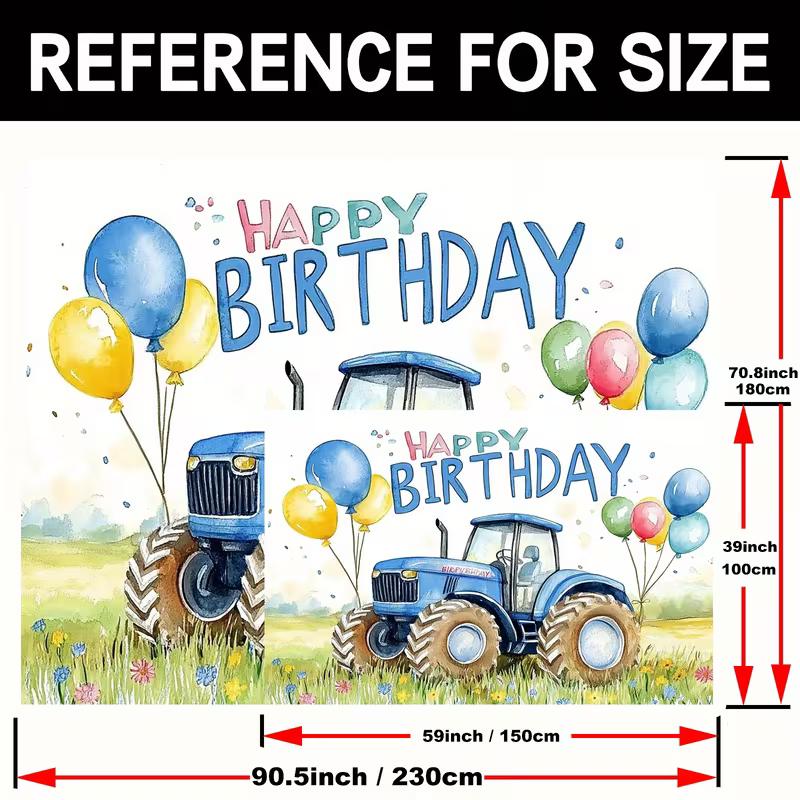 2D Flat Print Tractor Happy Birthday Tapestry Backdrop for Kids Farm Party