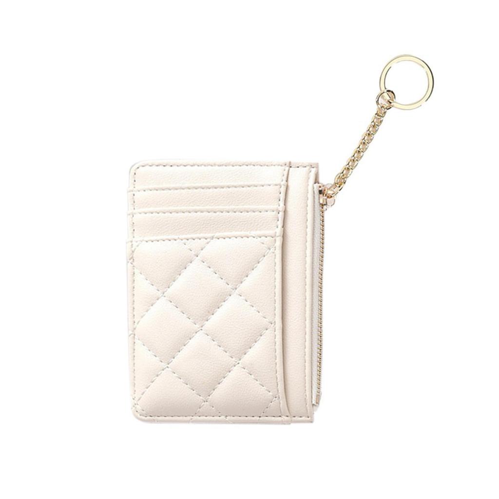 Mote Ensfarget Ultratynn Kort Lommebok Klips Enkel Diamantrutemønster Glidelås Flerspors Kortholder PU Liten Myntpung med Nøkkelring