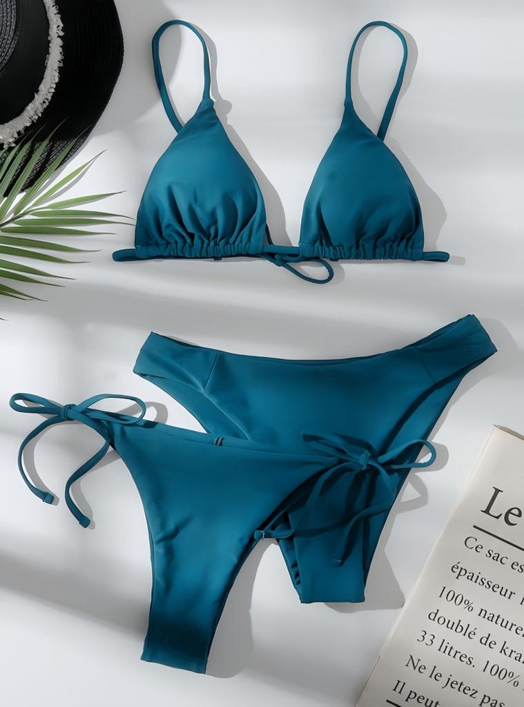 Hot Bikini Swimsuit Multi-color Solid Color Sexy Lace-up Bikini Swimsuit Three-piece Set
