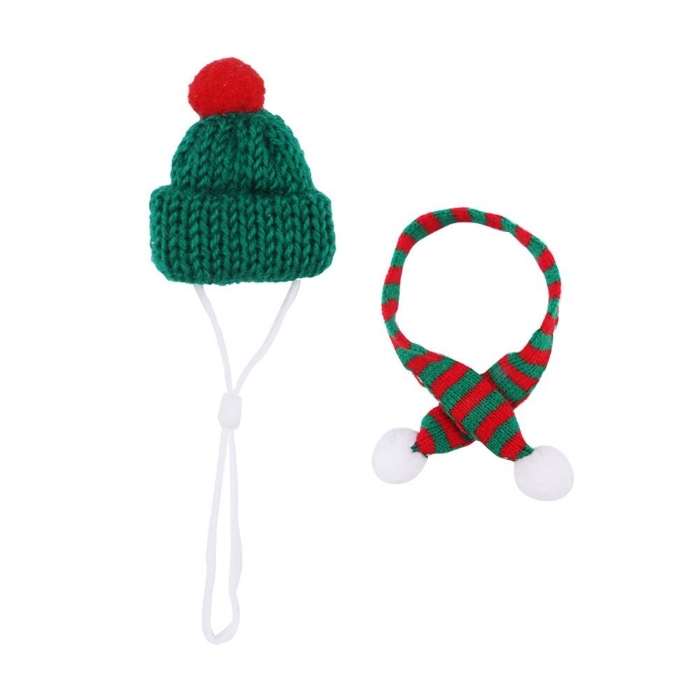 Stripes Mini Scarf Hat Ornament Toy Red and White Mini Knitting Scarf Hat  Doll Accessories