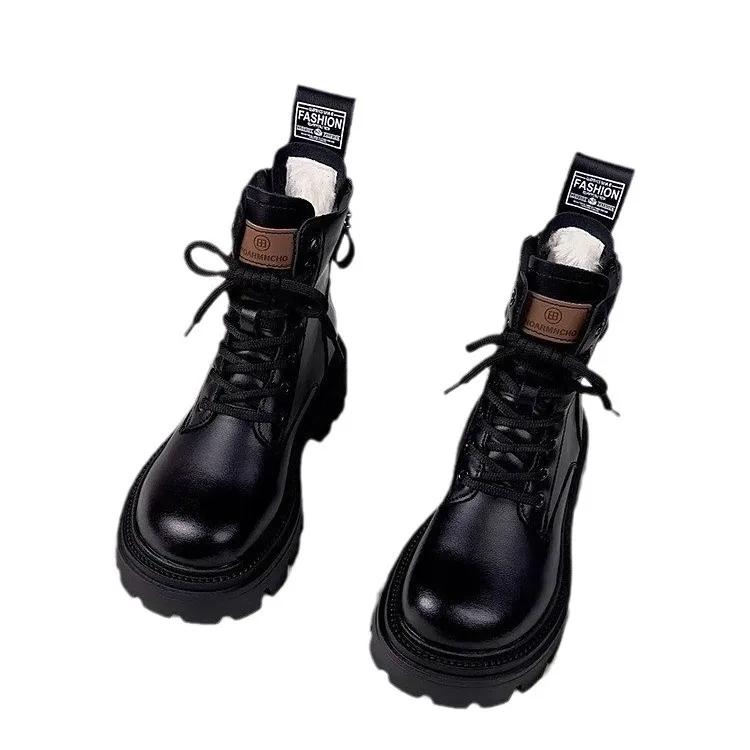 Winter Neue Hochwertige Damenstiefel Dicke Sohle Rutschfest Outdoor Schneestiefel mit Samt Warm Leder Gesicht Damenschuhe