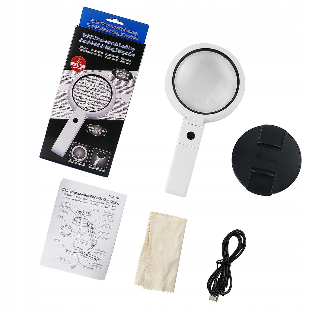 Lupe 8x LED Ständer USB-betrieben/Batterien 11x Lampe