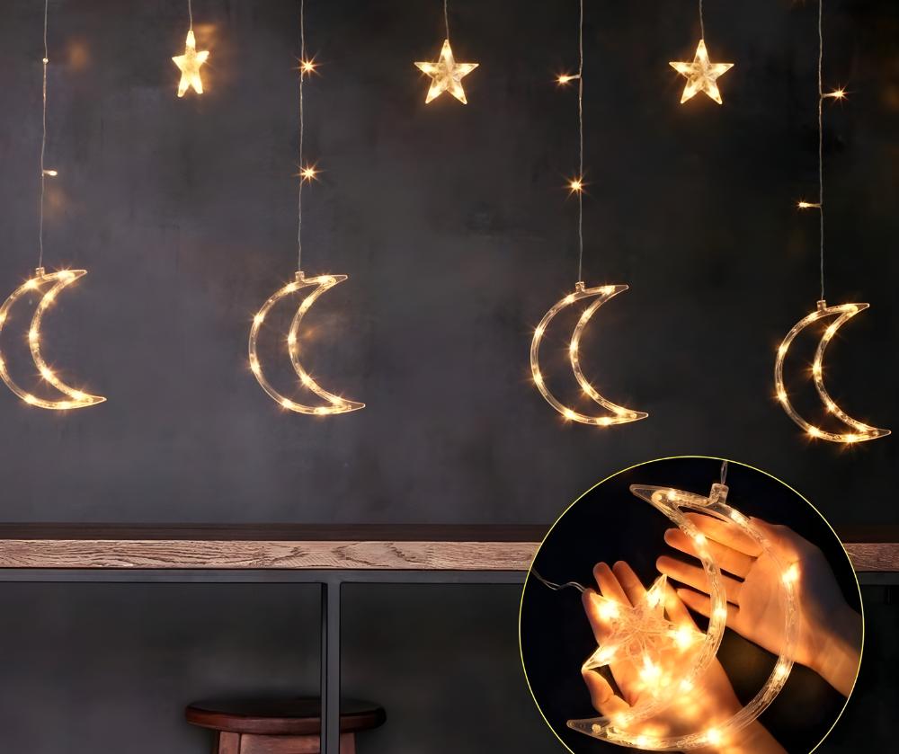 Christmas Lights Curtain Lights Moons Cold White Christmas Cold White
