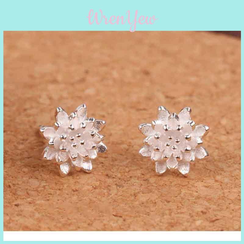 Elegant Women's Silver Plated Lotus Flower Ear Stud Earrings Jewelry For All Occasions