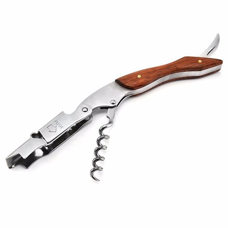 Stainless Steel Red Wine Opener Wood Handle With Leather Professional Multifunction Portable Screw Corkscrew Kitchen Bar Tools