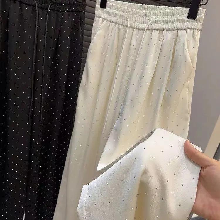 Women s High-Waisted Starry Sky Rhinestone Acetate Wide-Leg Pants XL