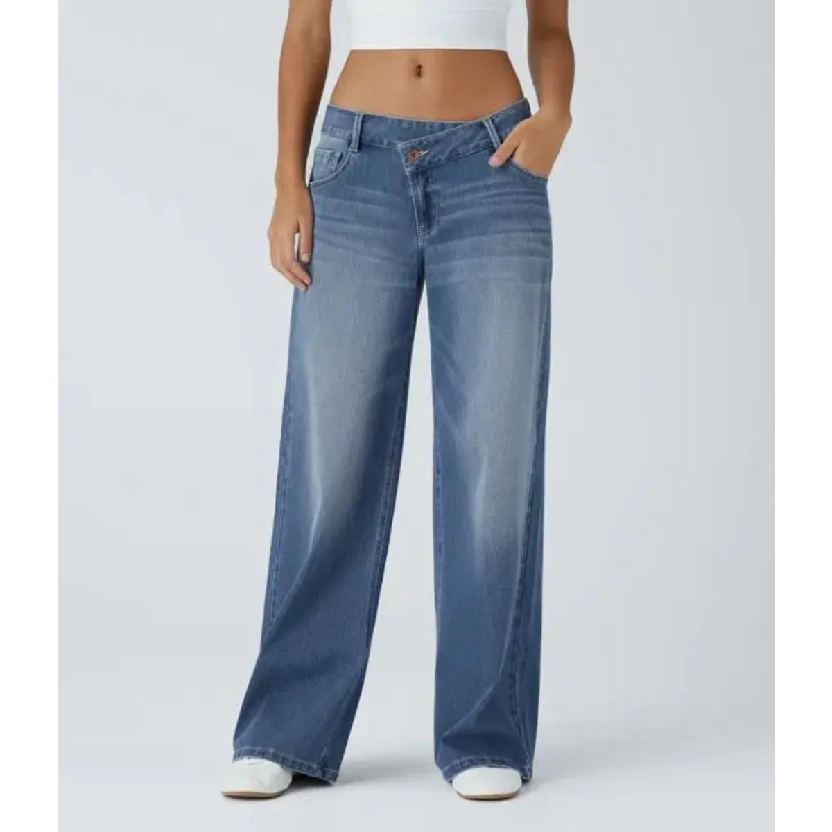 

Women Jeans Solid Straight Pants Pockets Button Zipper Floor Length Trousers Splice Casual Streetwear Denim Pant Autumn XS синий