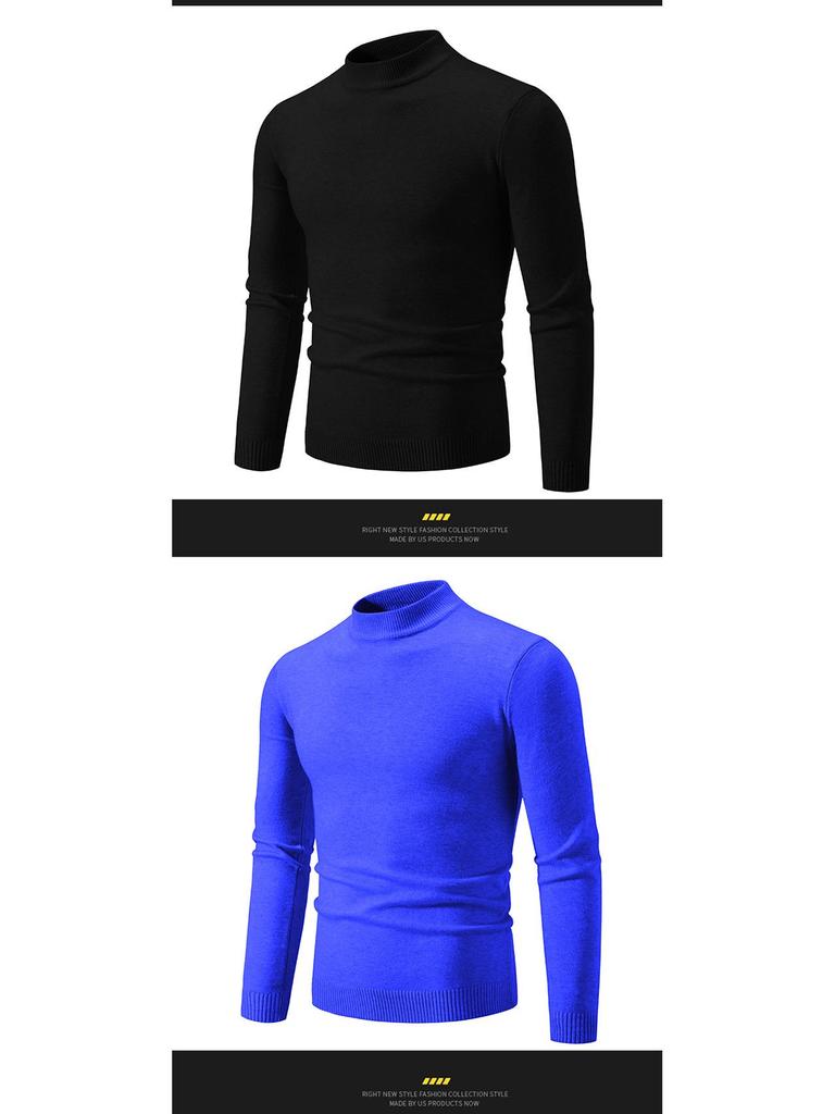 Men's Retro Half-High Neck Slim-Fit Knit Sweater - Versatile Base or Outer Layer, Casual and Lightweight
