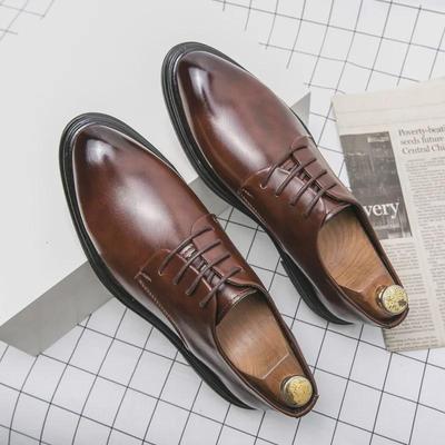 Men's British Style Genuine Leather Pointed Shoes - Formal, Casual, Versatile for Business and Weddings.
