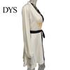 Slim Waist Dress Spring Fall Lady Women with Lace-up Tie Lapel V Neck Colorblock A-line Color Matching Coat Style Long Sleeves Commuting Business Mini