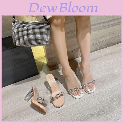 French Transparent High Heel Crystal Sandals With Pu Material For Elegant Summer Wear