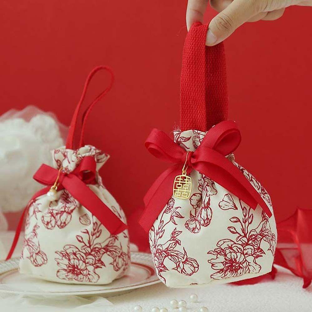

Large Capacity Bow Flower Wrist Bag Satin Ribbon Bow Festive Sugar Bag Outdoor C