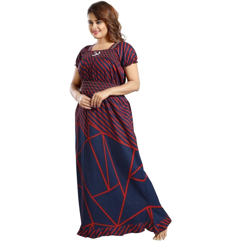 Maxi Abito da Notte Quadrato da Donna Cotone Indiano Traspirante Pigiami Camicia da Notte