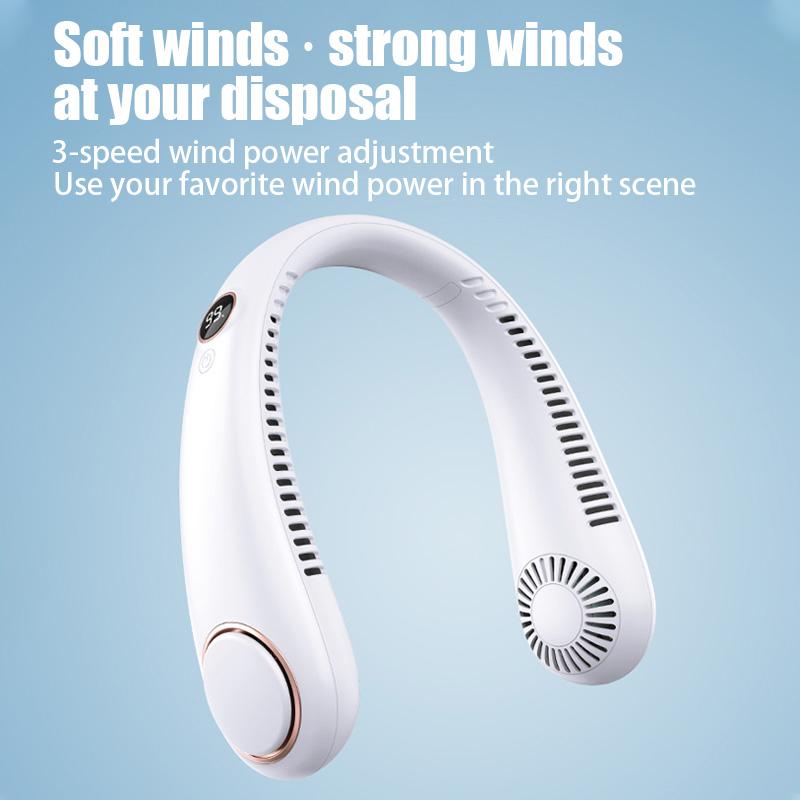 Portable Hanging Neck Fan Digital Display Power Ventilador Bladeless Neckband Fans Air Cooler USB Charging Camping Electric Fan