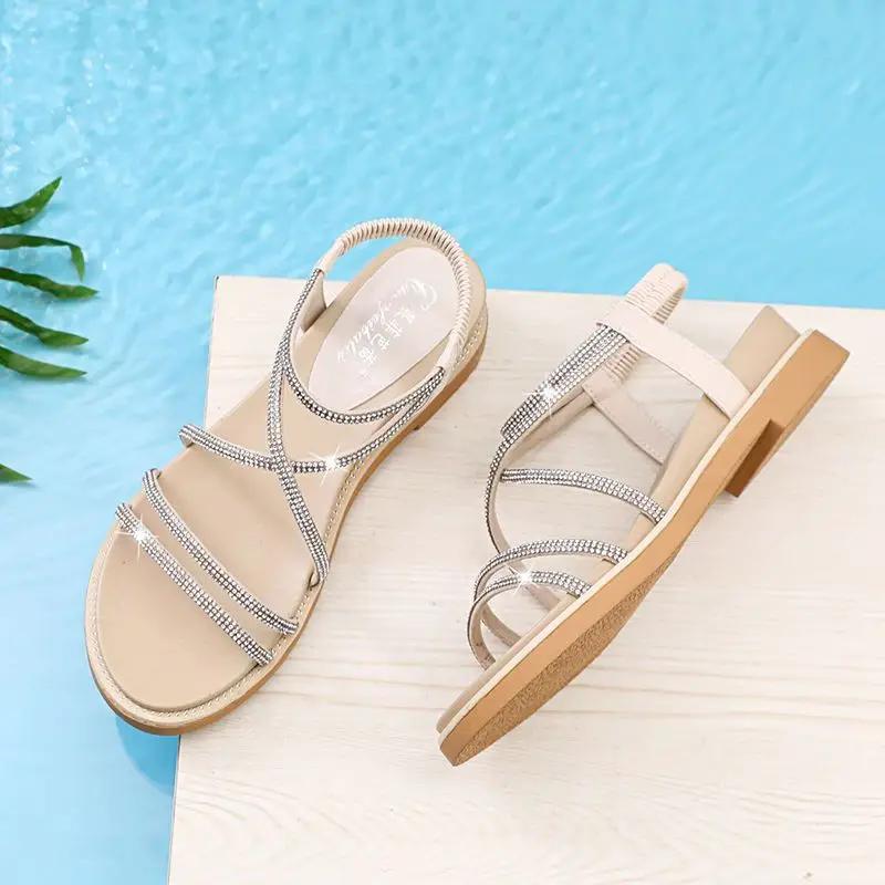 Fashion With Low Heels Roman Style Sandals for Women Vip Luxury Summer Chic and Elegant Woman Shoes Cheap Liquidation Casual Daily Shoe