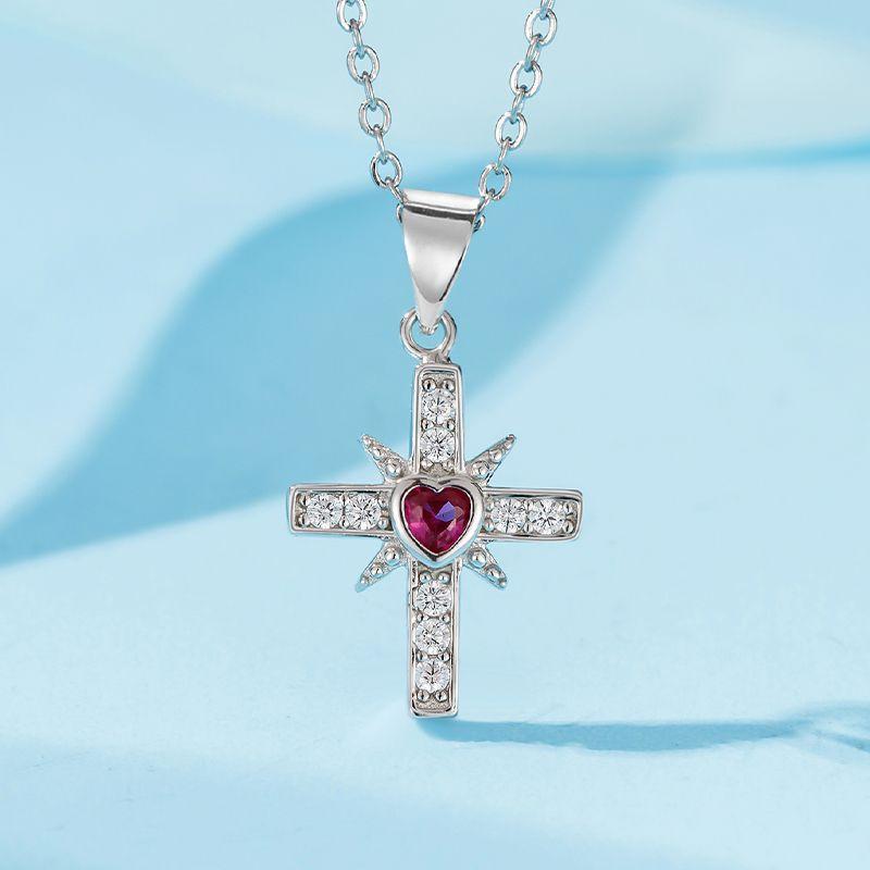GemChic Women's Exquisite Embed Zircon Cross Love Shape Pendant Necklace Female Simple Clavicle Chain Birthday Christmas Jewelry Gift