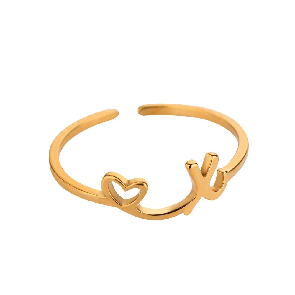 Tiny Initial Letter Rings For Women Gold Color  Stainless Steel Hollow Heart A-Z Initial Letter Ring Wedding Christmas Jewelry