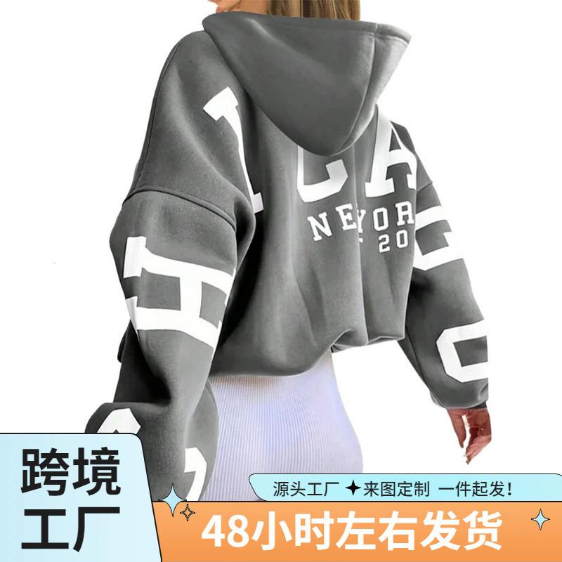 2024 European & American Style Letter Print Hooded Sweatshirt