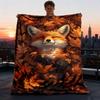 1pc Autumn Fox Leaves Throw Blanket Polyester Fiber, Lightweight Flannel, Soft & Warm, All Season Use for Outdoor, Camping