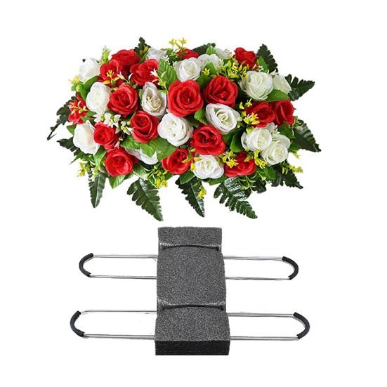 

36pcs Artificial Cemetery Flowers UV Resistant Weatherproof Faux Silk Flower Bouquet Fake Rose Memorial Day Flowers for Gravesite