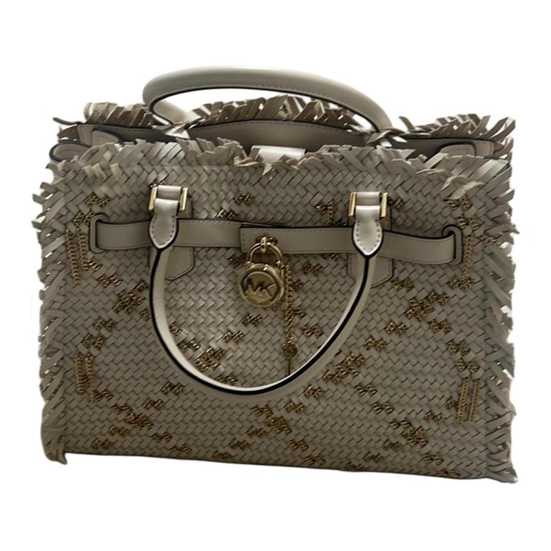 MICHAEL KORS Hamilton Logo Logo Calf Leather Shoulder Crossbody Handbag Medium Women s White белый
