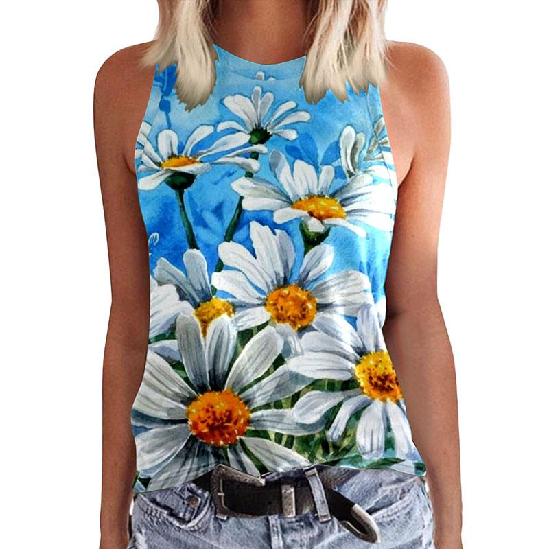 Sunflower dandelion 3D printed vest for women's casual wear