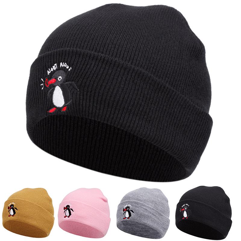 Cute Penguin Embroidered Knitted Hat Autumn And Winter Warm Men'S And Women'S Outdoor Adult Noot Wool Hat