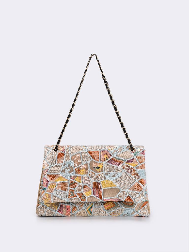 Embroidery sequined shoulder bag summer new niche woven straw bag high-end large-capacity armpit bag