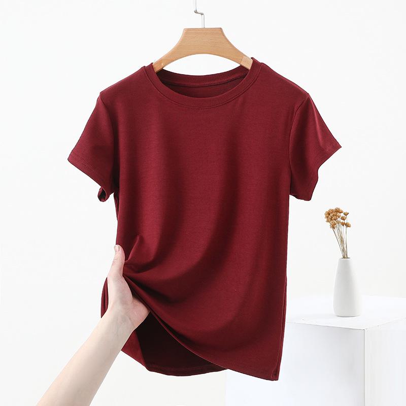 2025 Women's Slim-Fit Short-Sleeve Summer T-Shirt with Straight Shoulders and Round Neck