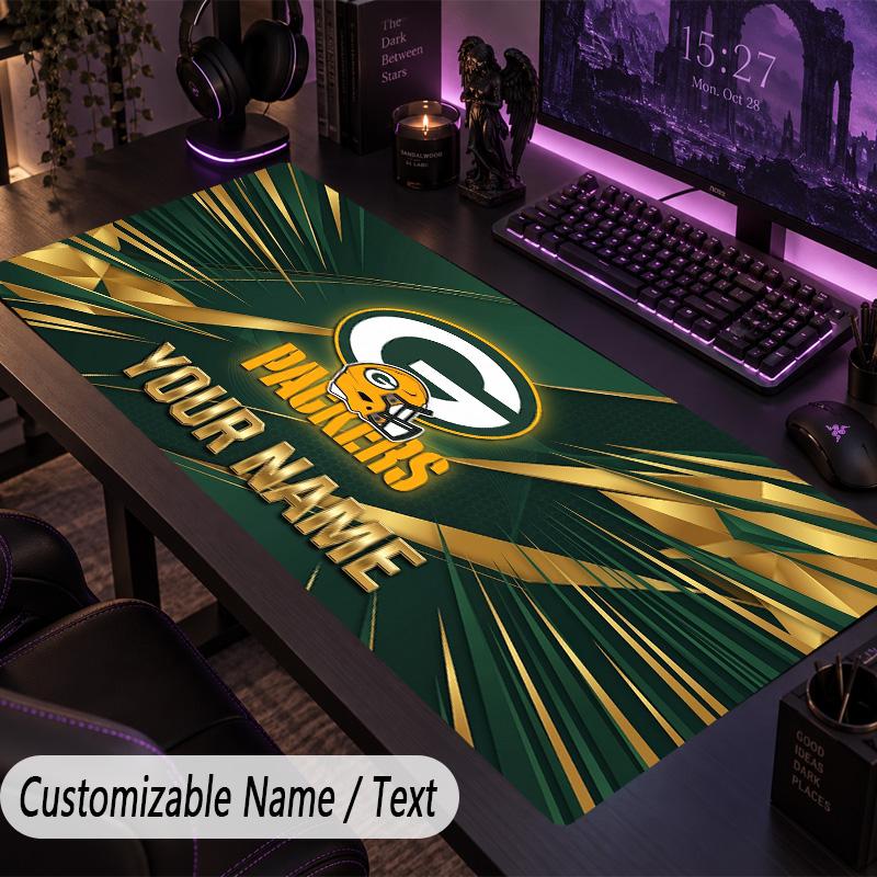 Large Mouse PadGreen Bay Packers Custom Name Text Personalized Desk Mat Non Slip Gaming Pad