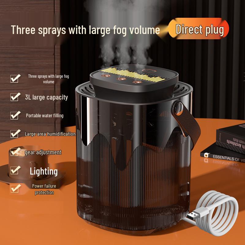 3L High Capacity Humidifier with Triple Nozzles – Portable High Mist Volume Atomizer for Home and Office.