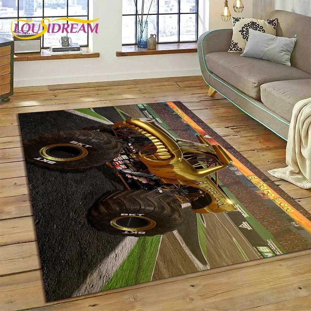 Tapete de Desenho Animado Monster Truck Monster Jam para Quarto Sala de Estar Decoração de Casa Sofá, Jogo Infantil Grande Tapete de Chão Decorativo
