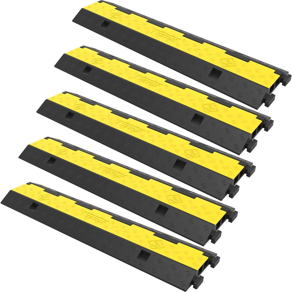 Cable Protector Ramp, 5 Packs 2 Channels Speed Bump Hump, Rubber Modular Speed Bump Rated 11000 LBS Load Capacity, Protective Wire Cord Ramp Driveway