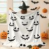 1 Halloween Pumpkin And Bat Print Flannel Blanket Black And White Spooky Design, Soft And Warm, Suitable for All Seasons, Home, Camping, Travel, Car, 