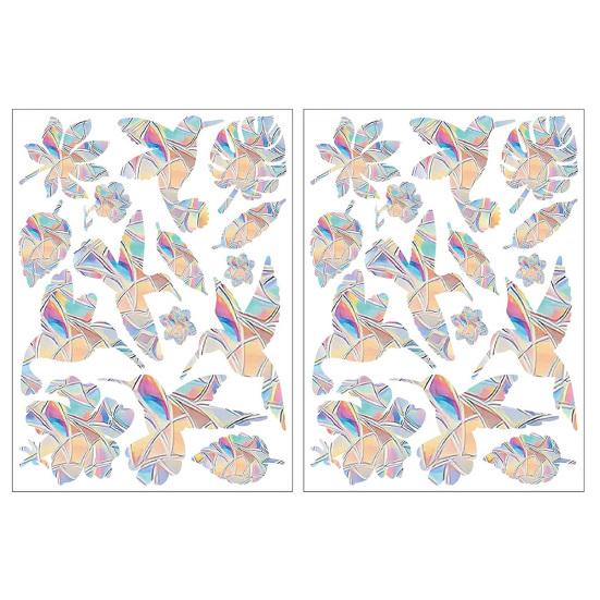 2 Sheets Rainbow Window Clings to Prevent Bird Strikes Decorative Prism Static Decals Butterfly Flower Heart Star Moon Shape Anti-Collision Stickers