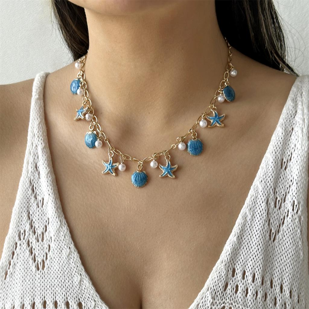 Collana Unica Y2K a Tema Oceanico per Donna Boho Stella Marina Rosa Smalto Conchiglie Ciondolo Collana Choker Gioielli Estetici Estivi