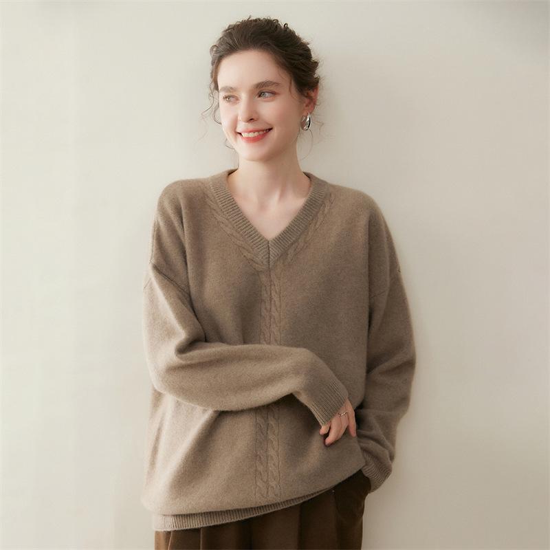 Korean Style Cashmere Women's Knit Sweater: Autumn Winter Solid Color Drop Shoulder Pullover