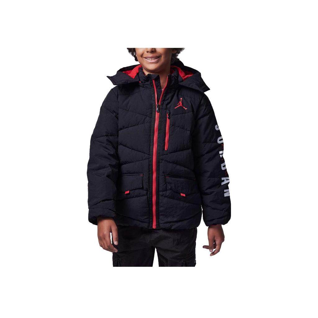Jordan Kids Side Letter Design Detachable Hooded Casual Down Jacket Kids Outerwear Black FB1671-010