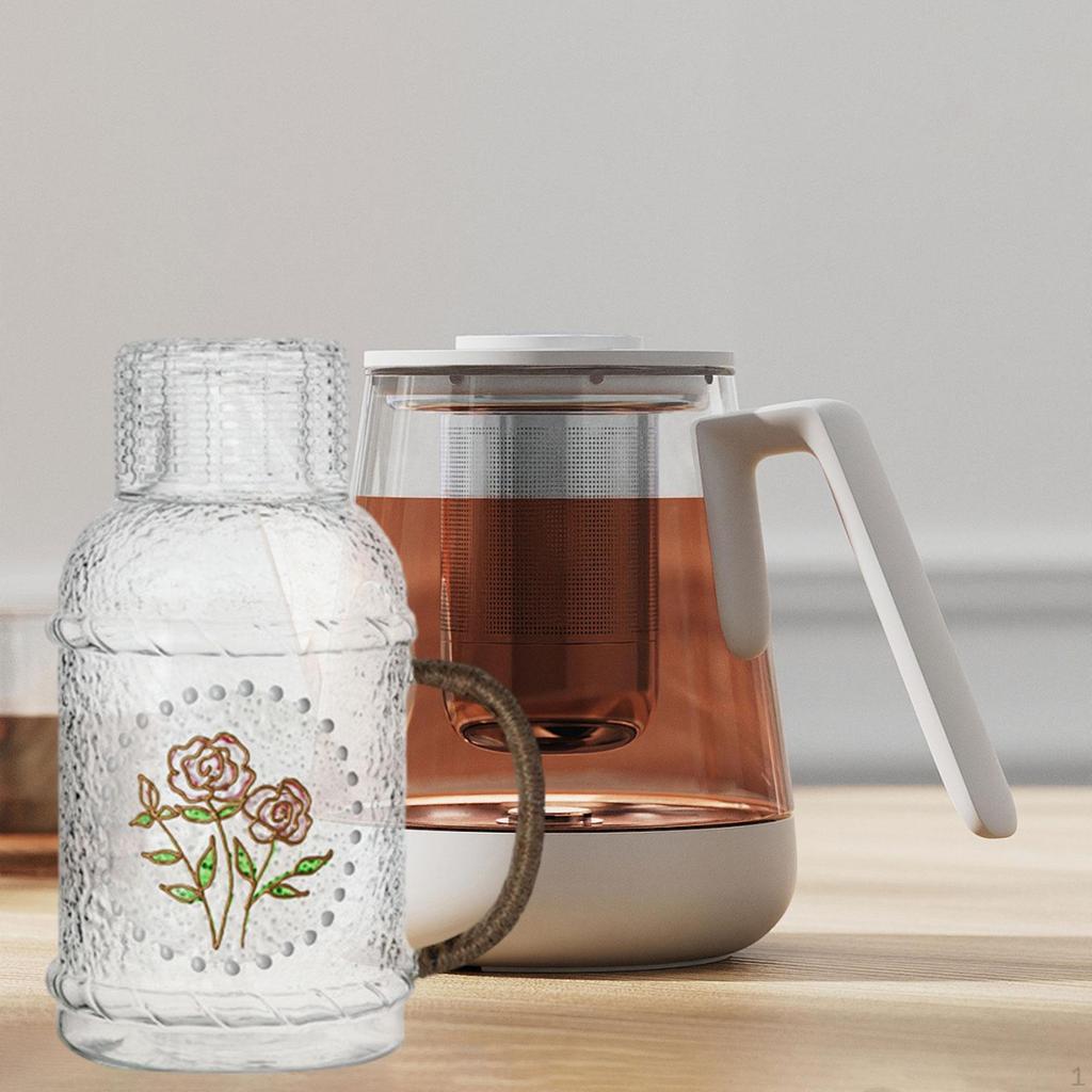 Glass Cup Kettle Craft Glassware Flower Design Drink Drinkware for Household Accessories