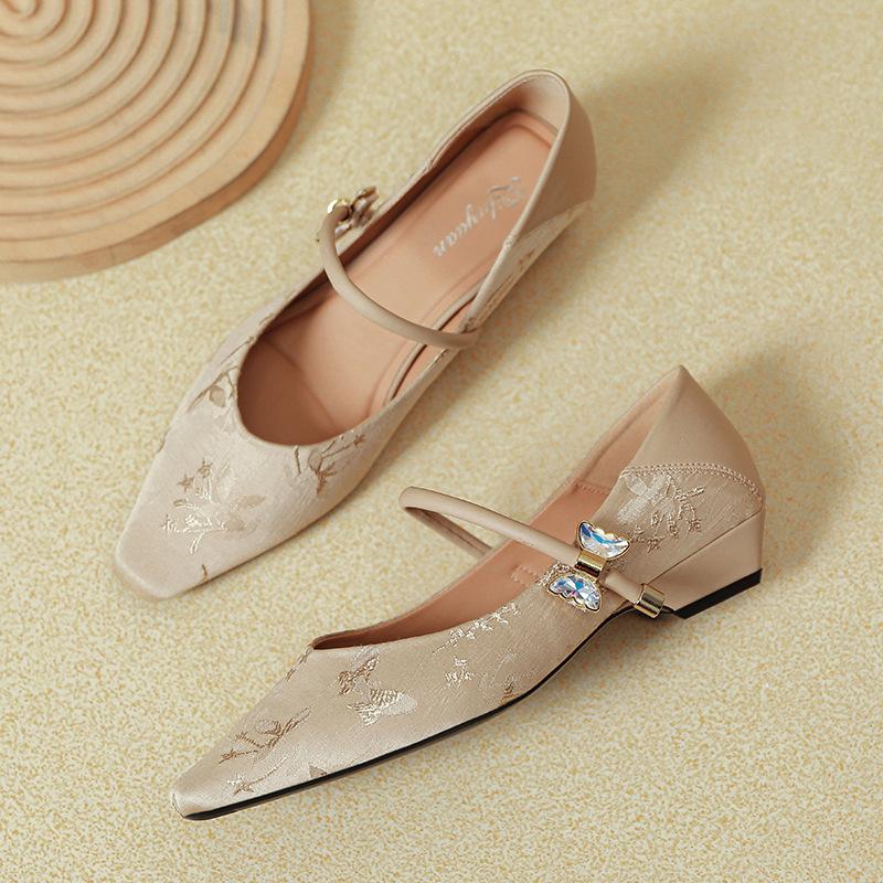 Women's shoes with heels single shoes square head Mary Jane shoes 2025 new spring and autumn Huizhou women's shoes with low heels