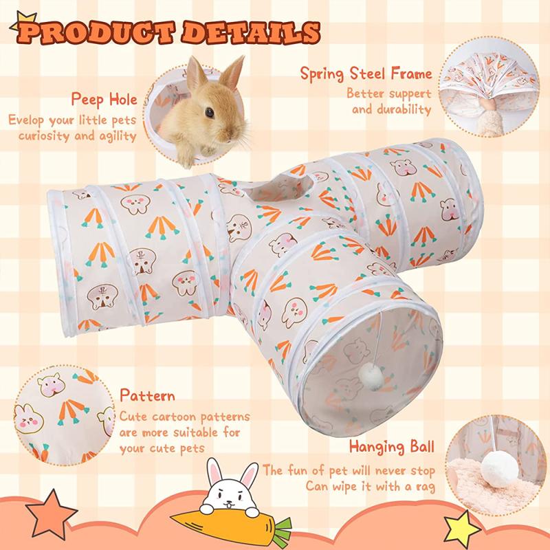 Suede T-shaped Tunnels Tubes Three-channel Foldable Bunny Hideout Pet Supplies Small Animal Tunnel