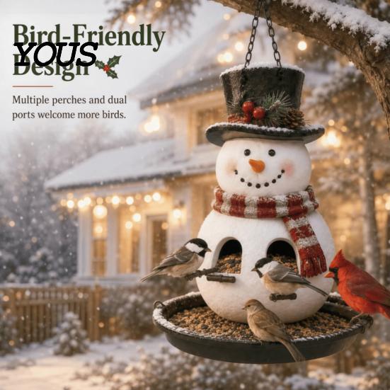 Hängende Vogel-Samenstation für den Außenbereich, Weihnachts-Schneemann-Futterspender, Harz-Dekorativer Wildwetterfester Futterspender-Schmuck für Garten, Hof, Terrasse, Balkon,