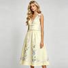 Sexy Deep V-neck Bow-Detail Ruffled Slim A-line Long Dress Women's Summer Sleeveless Floral Rint Cotton-Linen Midi Dress