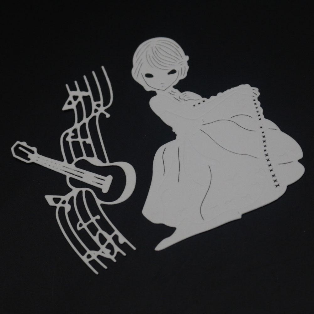 Girl Playing Piano Frame Metal Silvery Stencil Embossing Cutting Dies For Diy Scrapbooking Paper Album Cards Making