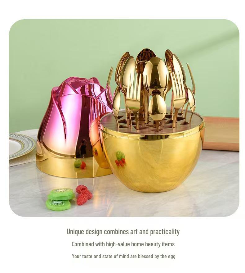 Creative Rose Stainless Steel 24-Piece Cutlery Set - Ideal for Tableware, Birthday & Wedding Gifts