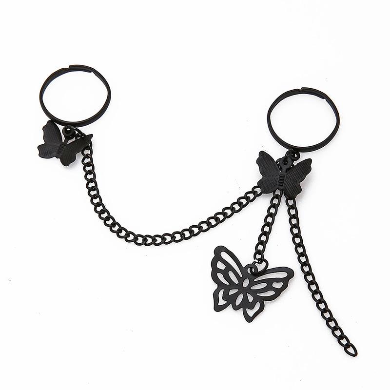 Butterfly Pendant Tassel Chain Adjustable Open Finger Ring
