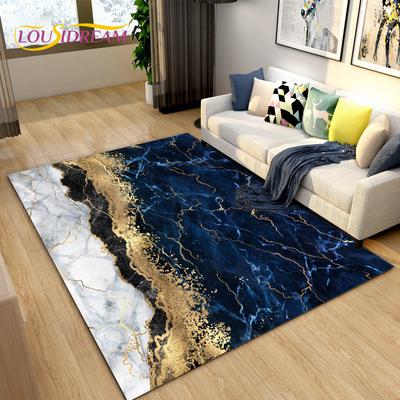 Severský černý zlatý mramorový koberec velký, koberec do obývacího pokoje, ložnice, pohovky, rohožky, dekorace, dětská protiskluzová podlahová rohožka